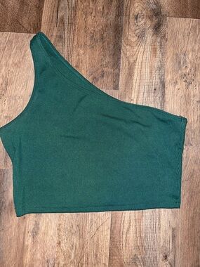 One-Shoulder Forest Green Ribbed Crop Tank Top SHEIN Women’s Size Small